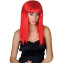 Lång röd peruk med lugg